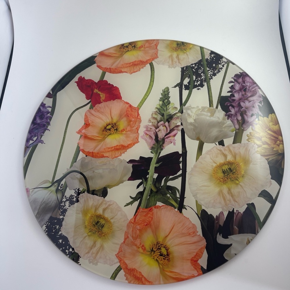 Glass Botanical Round Centerpiece Charger 13” NWOT